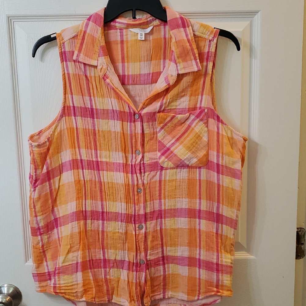 Time N Tru Plaid Sleeveless Button-Up Top XXL